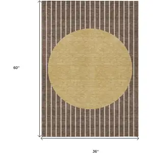 Photo of Brown And Beige Striped Washable Indoor Outdoor Area Rug