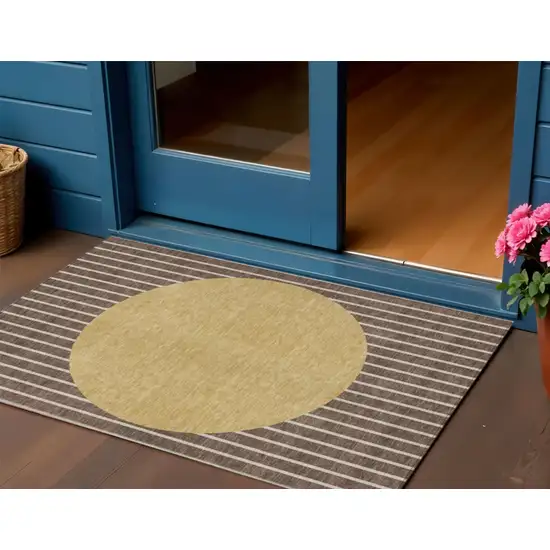 Brown And Beige Striped Washable Indoor Outdoor Area Rug Photo 1