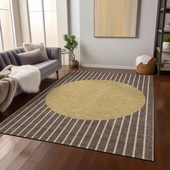 Brown And Beige Striped Washable Indoor Outdoor Area Rug Photo 8