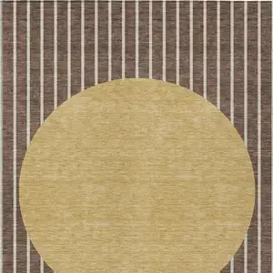 Photo of Brown And Beige Striped Washable Indoor Outdoor Area Rug