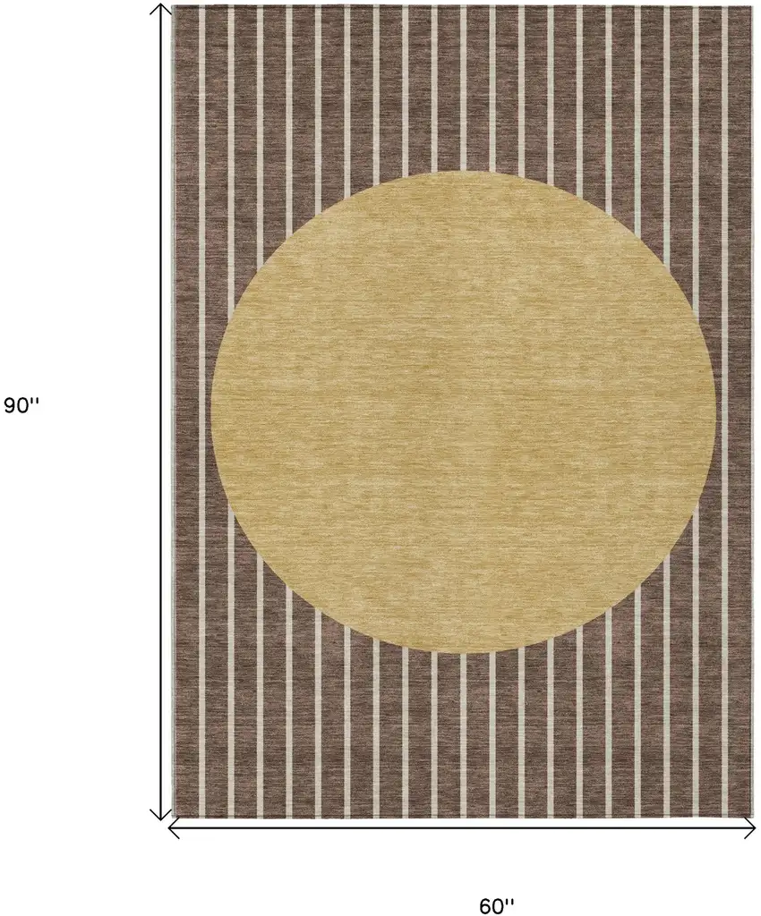 Brown And Beige Striped Washable Indoor Outdoor Area Rug Photo 3