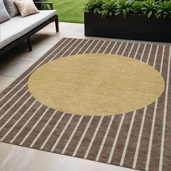 Brown And Beige Striped Washable Indoor Outdoor Area Rug Photo 1