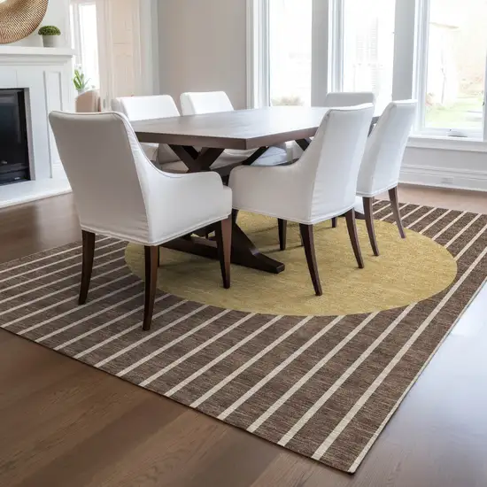 Brown And Beige Striped Washable Indoor Outdoor Area Rug Photo 9