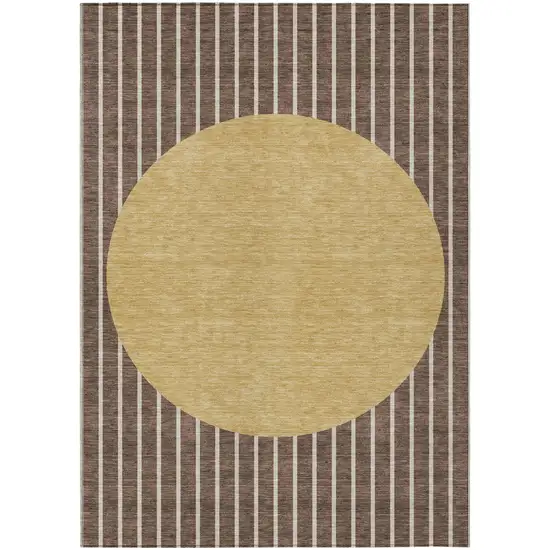 Brown And Beige Striped Washable Indoor Outdoor Area Rug Photo 2