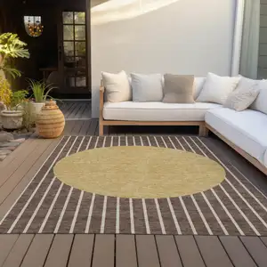 Photo of Brown And Beige Striped Washable Indoor Outdoor Area Rug