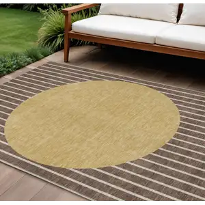 Photo of Brown And Beige Striped Washable Indoor Outdoor Area Rug