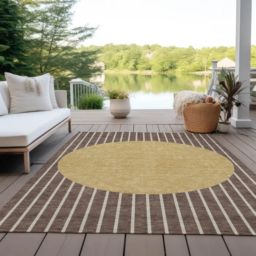 Brown And Beige Striped Washable Indoor Outdoor Area Rug Photo 9