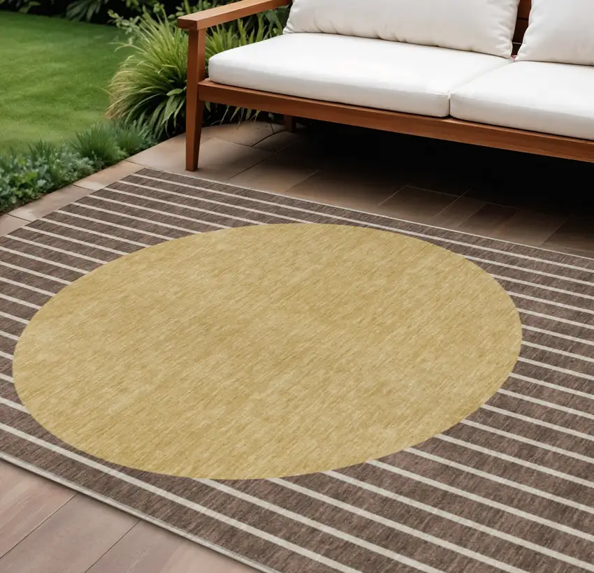 Brown And Beige Striped Washable Indoor Outdoor Area Rug Photo 1