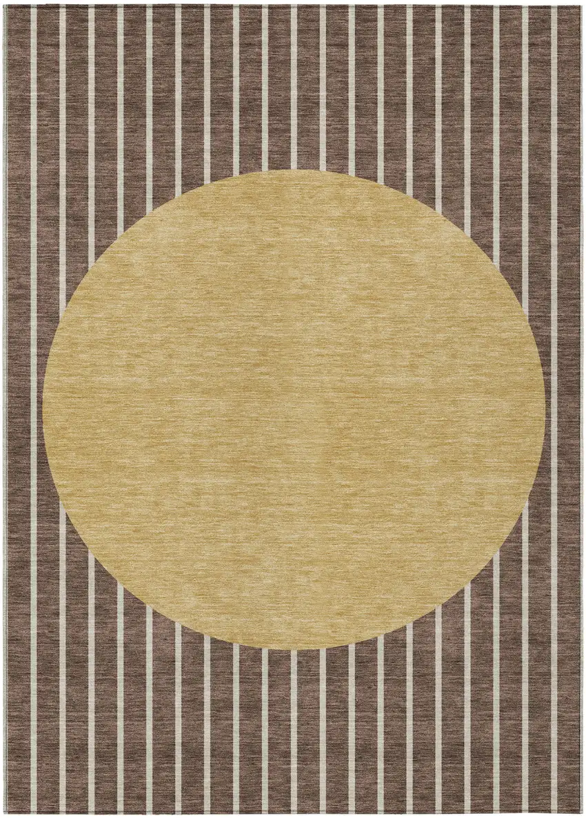 Brown And Beige Striped Washable Indoor Outdoor Area Rug Photo 2