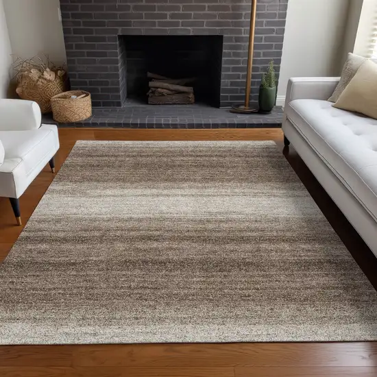 Brown And Beige Abstract Washable Indoor Outdoor Area Rug Photo 9