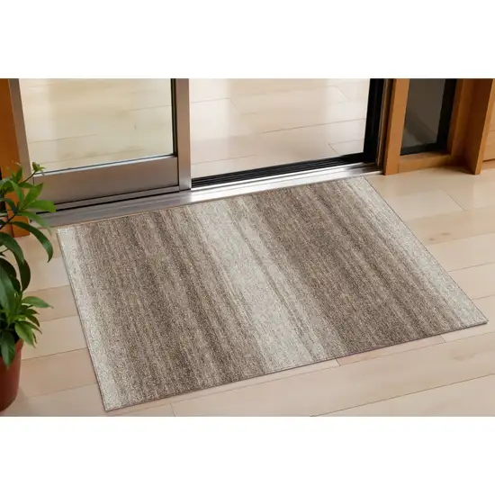Brown And Beige Striped Washable Indoor Outdoor Area Rug Photo 1