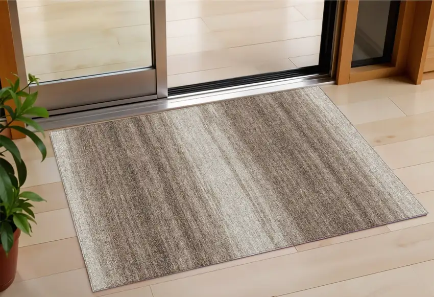 Brown And Beige Striped Washable Indoor Outdoor Area Rug Photo 1