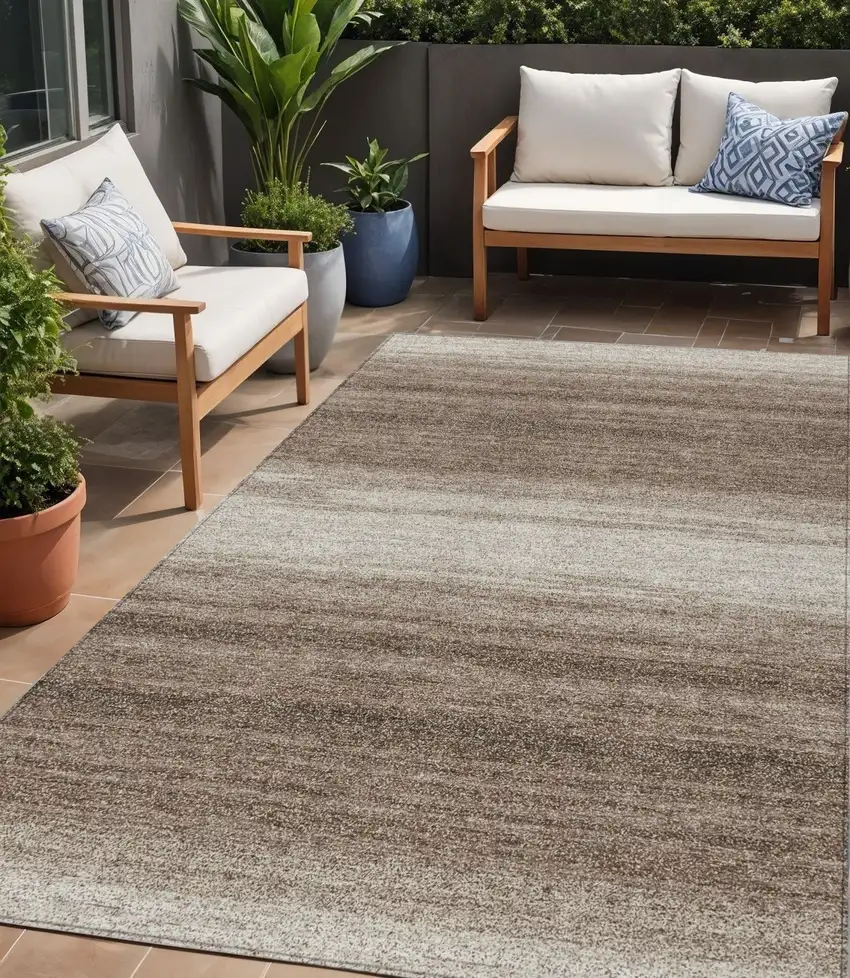 Brown And Beige Striped Washable Indoor Outdoor Area Rug Photo 1