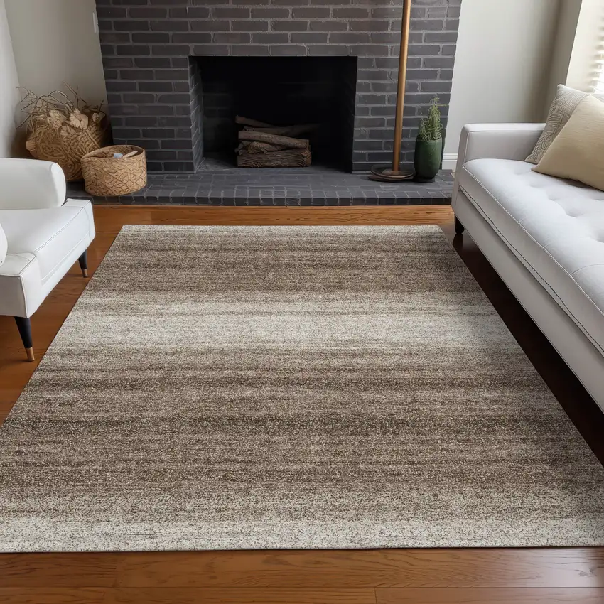 Brown And Beige Abstract Washable Indoor Outdoor Area Rug Photo 9