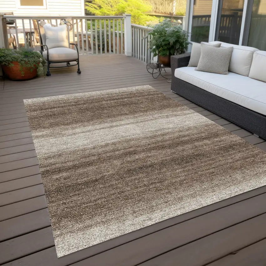 Brown And Beige Striped Washable Indoor Outdoor Area Rug Photo 8