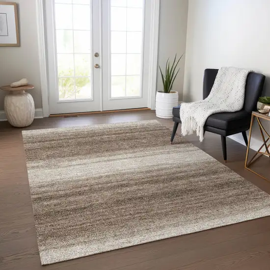 Brown And Beige Striped Washable Indoor Outdoor Area Rug Photo 9