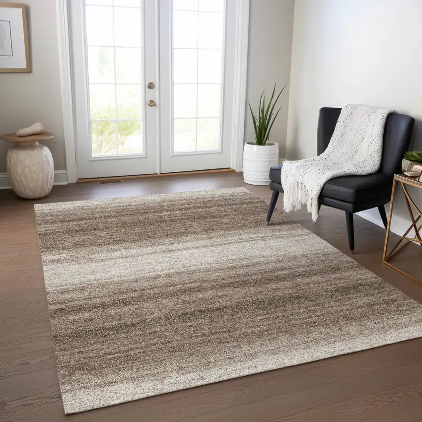 Brown And Beige Striped Washable Indoor Outdoor Area Rug Photo 9
