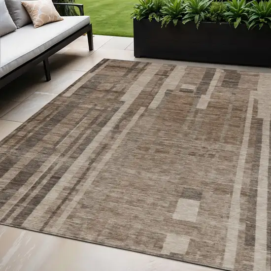 Brown And Beige Striped Washable Indoor Outdoor Area Rug Photo 1