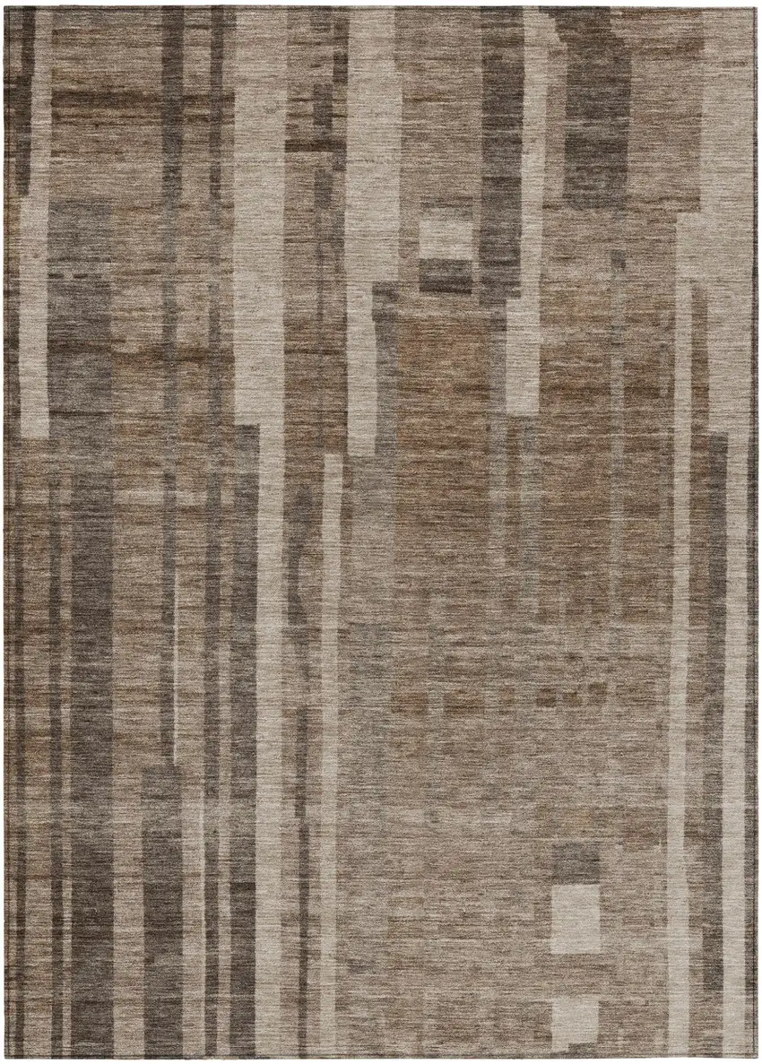 Brown And Beige Striped Washable Indoor Outdoor Area Rug Photo 2
