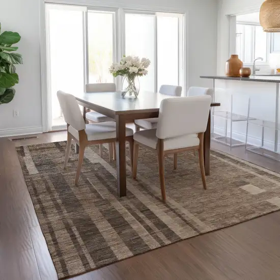 Brown And Beige Striped Washable Indoor Outdoor Area Rug Photo 8