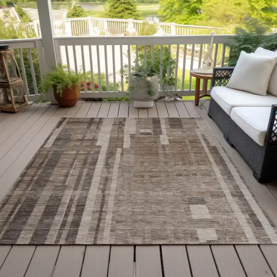 Brown And Beige Striped Washable Indoor Outdoor Area Rug Photo 6
