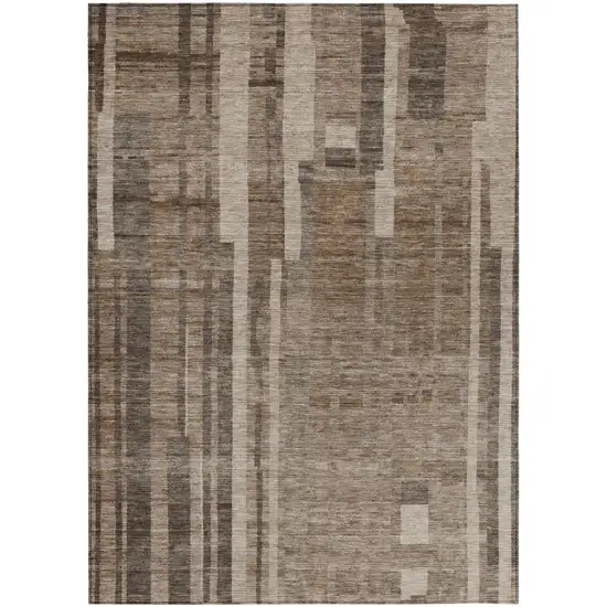 Brown And Beige Striped Washable Indoor Outdoor Area Rug Photo 2