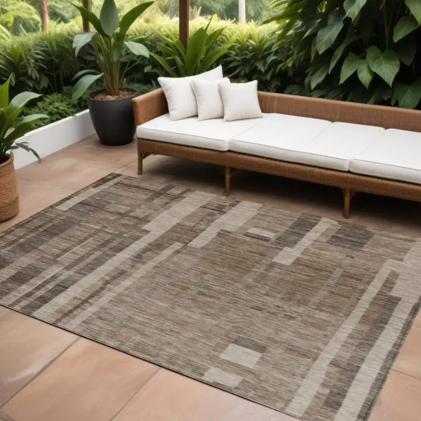 Brown And Beige Striped Washable Indoor Outdoor Area Rug Photo 1