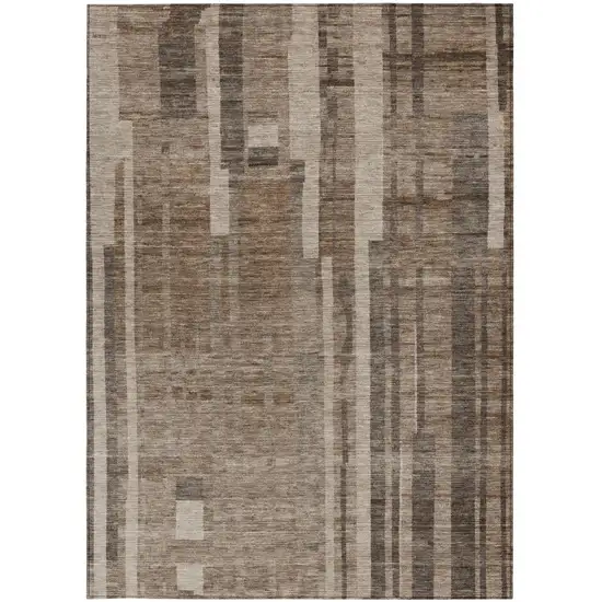 Brown And Beige Striped Washable Indoor Outdoor Area Rug Photo 5