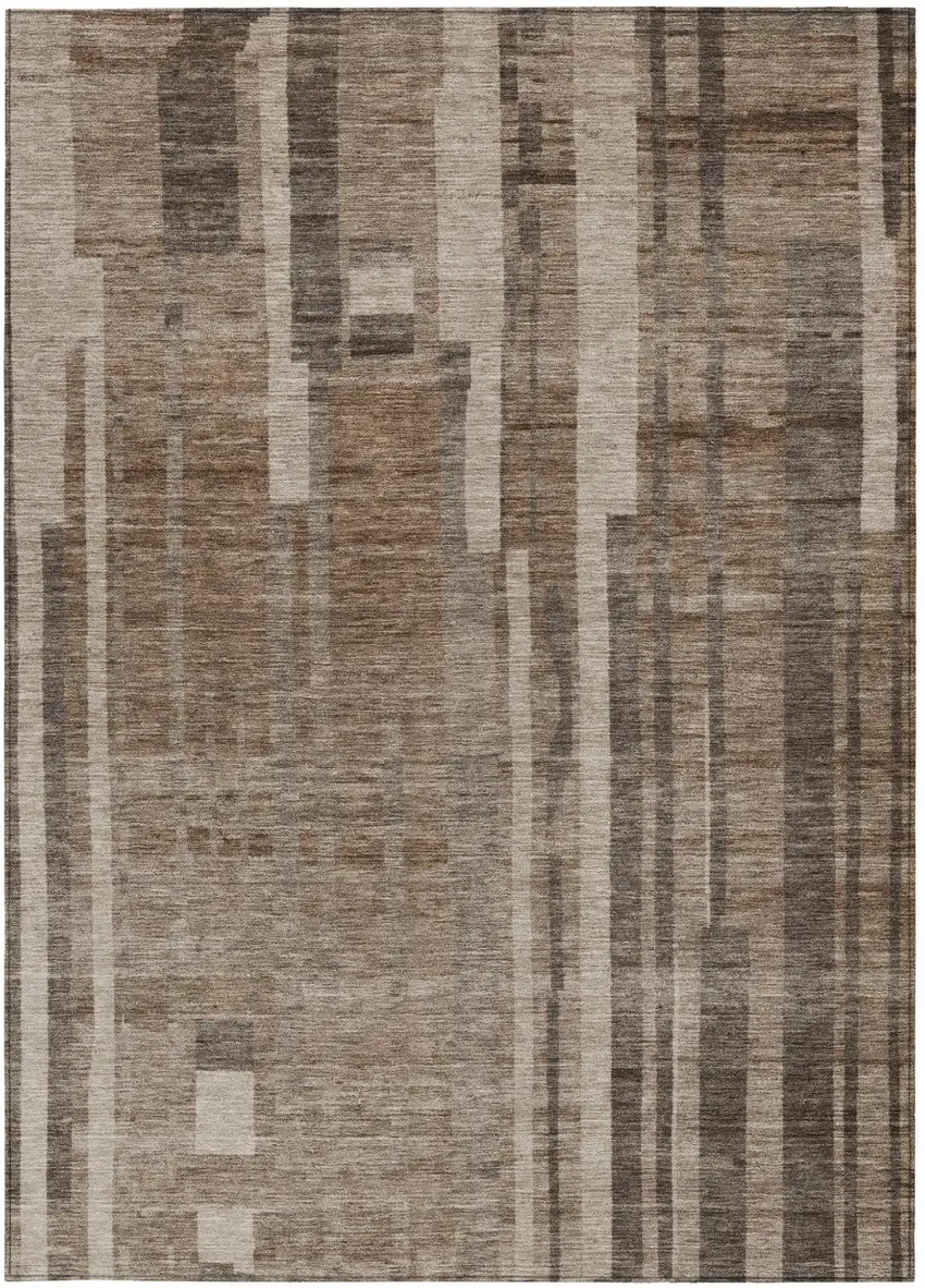 Brown And Beige Striped Washable Indoor Outdoor Area Rug Photo 5