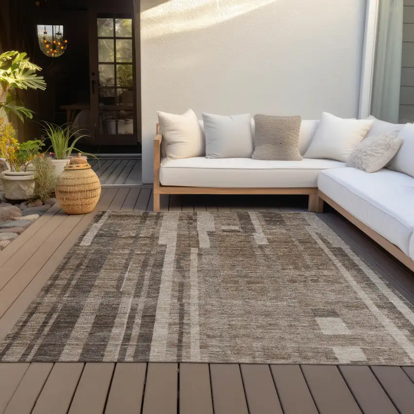 Brown And Beige Striped Washable Indoor Outdoor Area Rug Photo 9