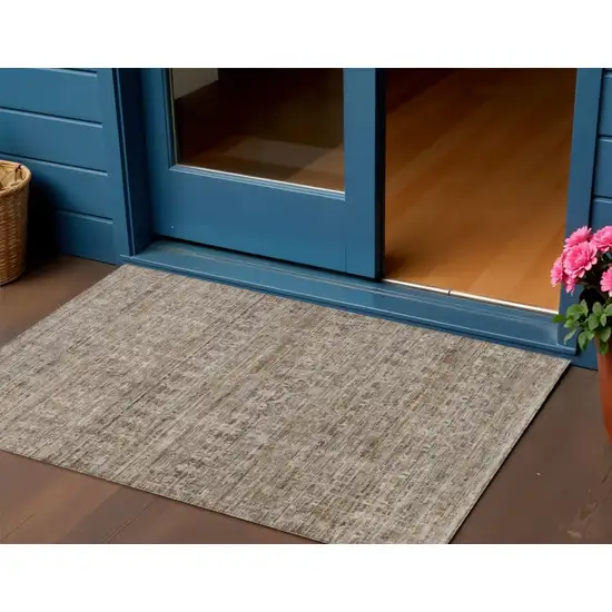 Brown And Beige Striped Washable Indoor Outdoor Area Rug Photo 2