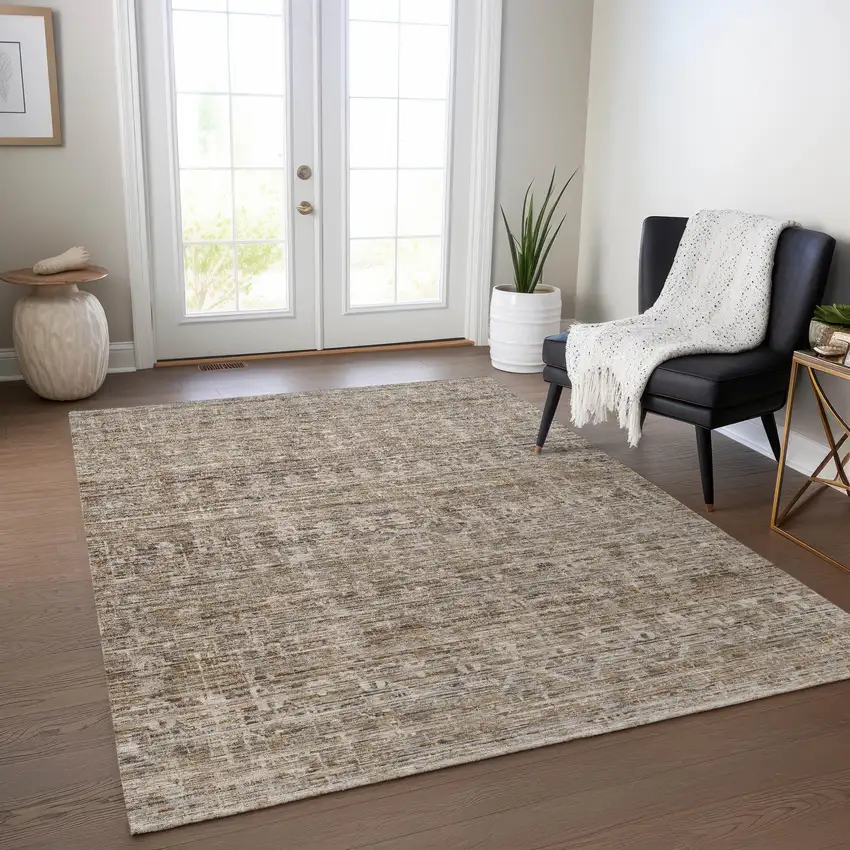Brown And Beige Striped Washable Indoor Outdoor Area Rug Photo 7