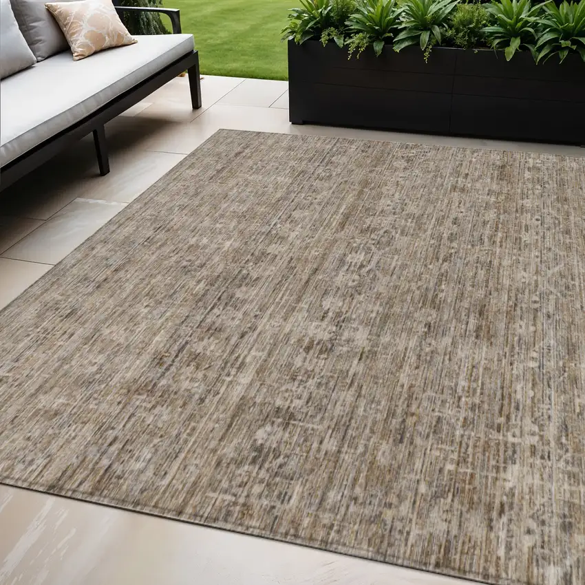 Brown And Beige Striped Washable Indoor Outdoor Area Rug Photo 2