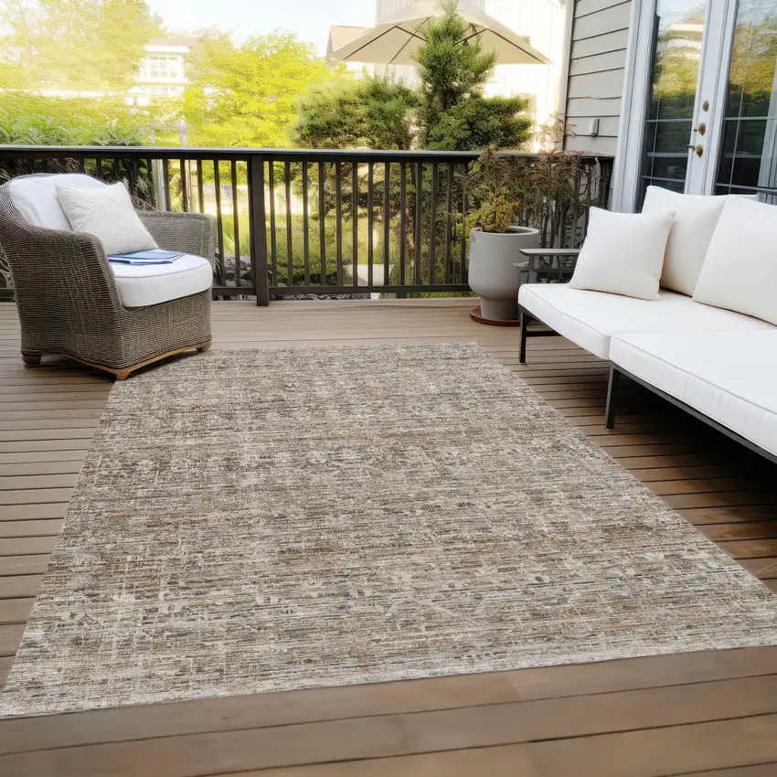 Brown And Beige Striped Washable Indoor Outdoor Area Rug Photo 9