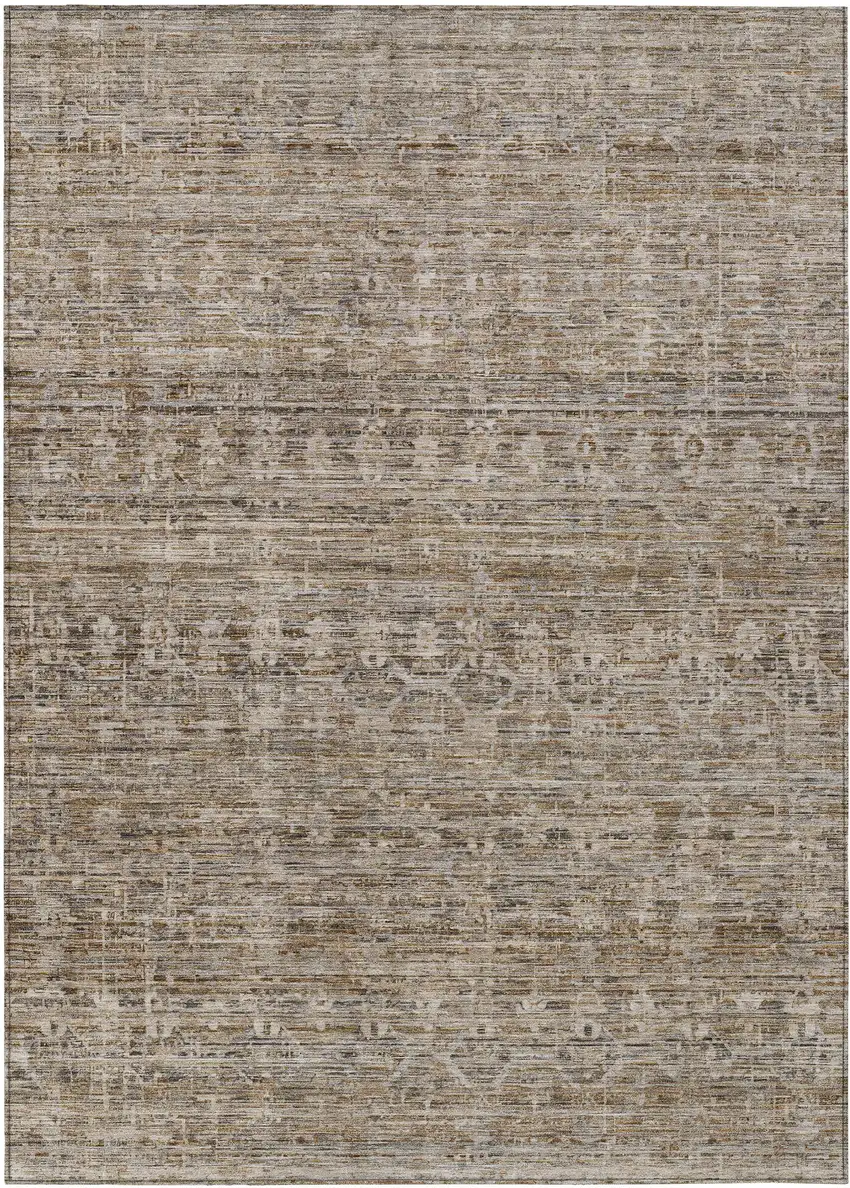 Brown And Beige Striped Washable Indoor Outdoor Area Rug Photo 1