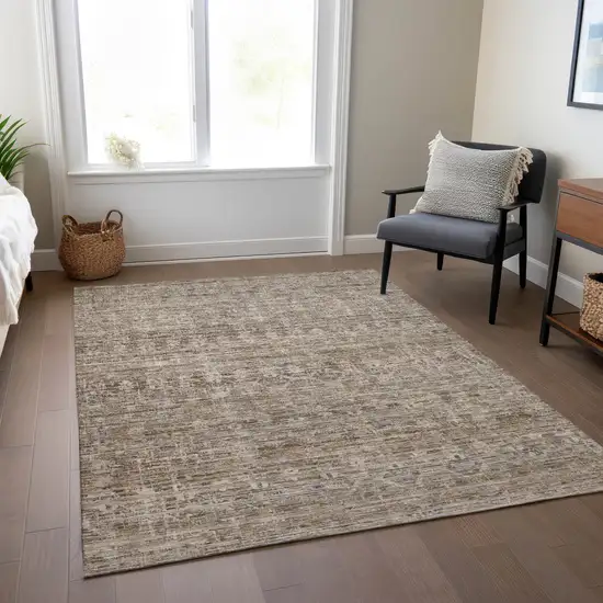 Brown And Beige Striped Washable Indoor Outdoor Area Rug Photo 8