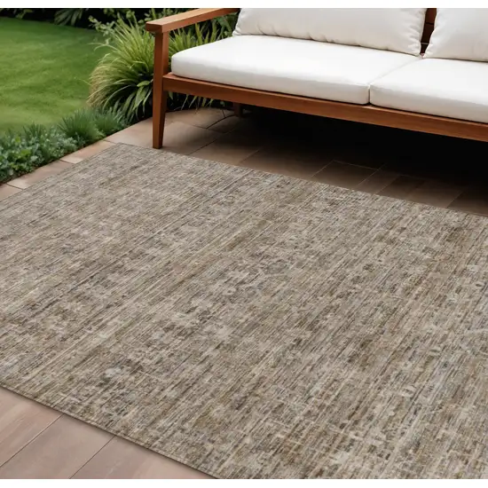 Brown And Beige Striped Washable Indoor Outdoor Area Rug Photo 2