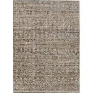 Photo of Brown And Beige Striped Washable Indoor Outdoor Area Rug