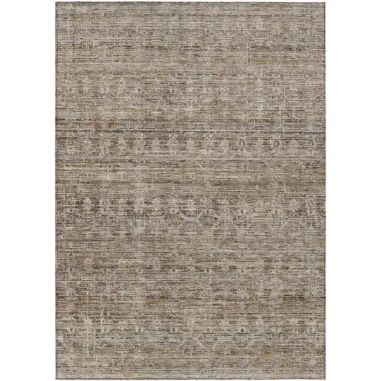 Brown And Beige Striped Washable Indoor Outdoor Area Rug Photo 1