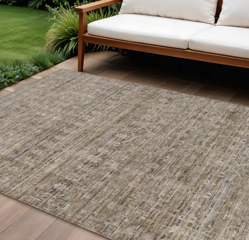 Brown And Beige Striped Washable Indoor Outdoor Area Rug Photo 2