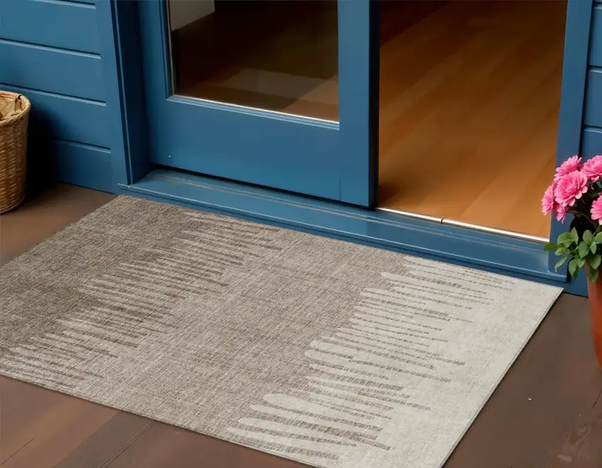 Brown And Beige Striped Washable Indoor Outdoor Area Rug Photo 2