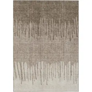 Photo of Brown And Beige Striped Washable Indoor Outdoor Area Rug