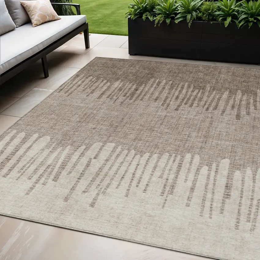 Brown And Beige Striped Washable Indoor Outdoor Area Rug Photo 2