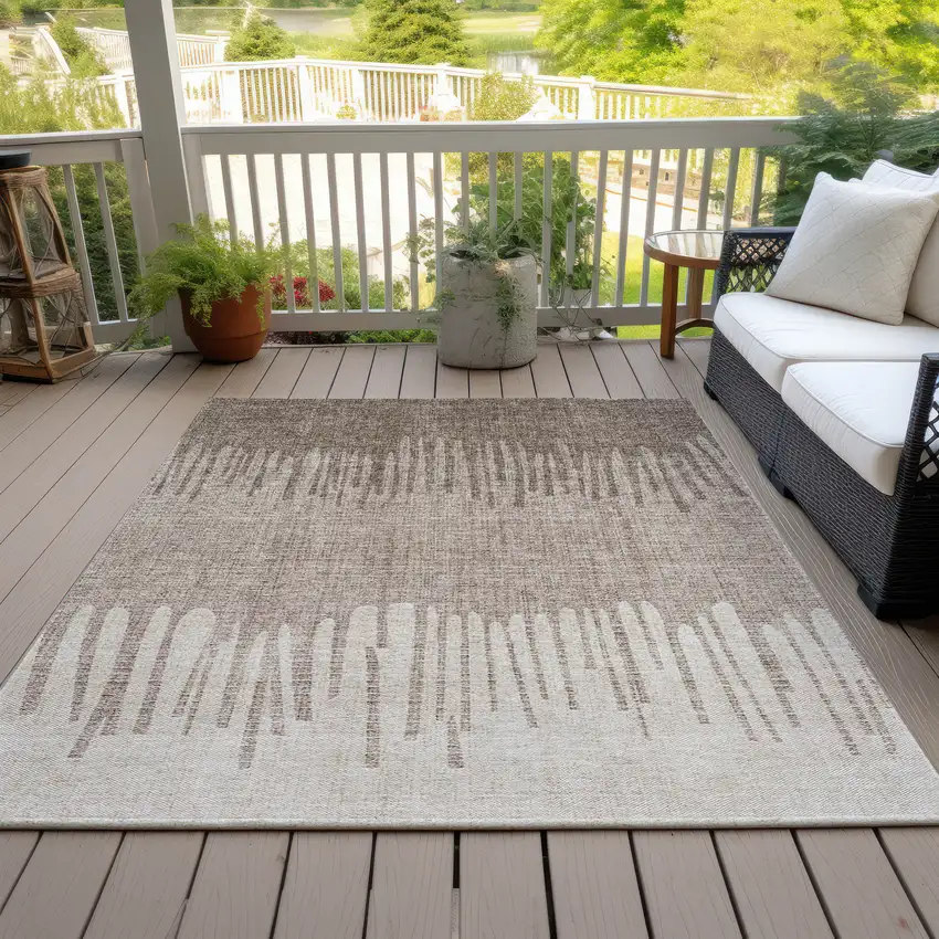 Brown And Beige Striped Washable Indoor Outdoor Area Rug Photo 4