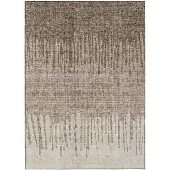 Brown And Beige Striped Washable Indoor Outdoor Area Rug Photo 1