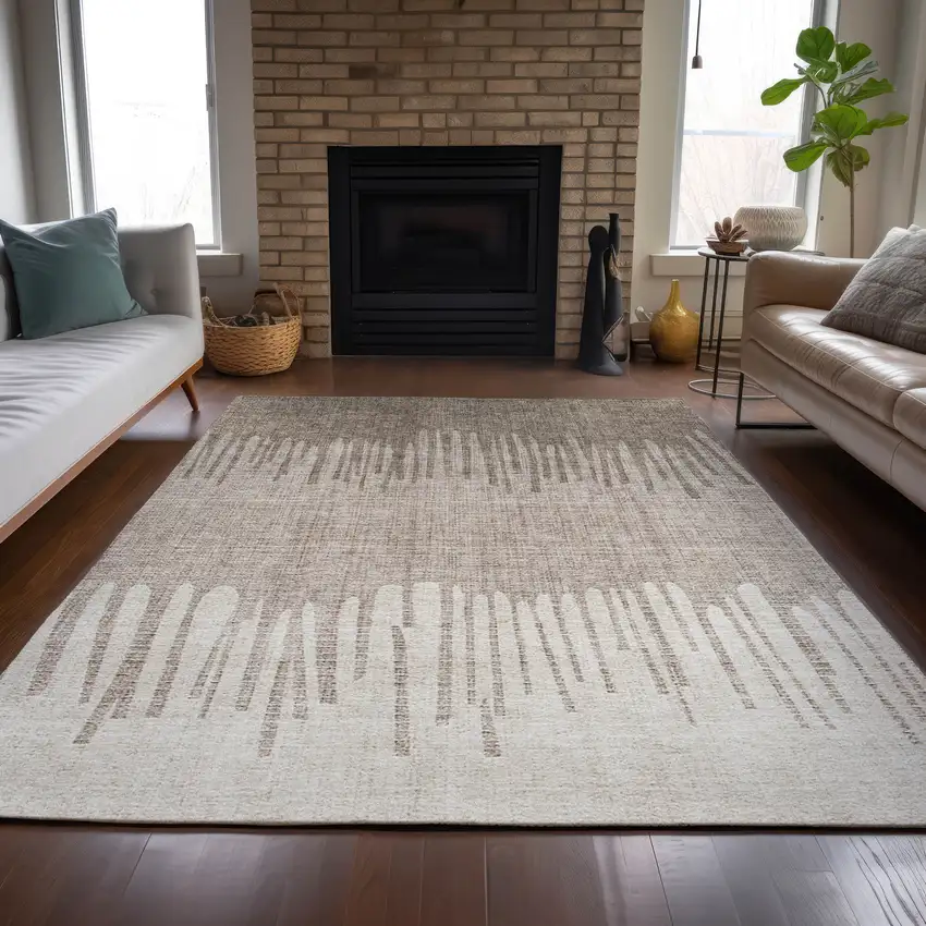 Brown And Beige Striped Washable Indoor Outdoor Area Rug Photo 7