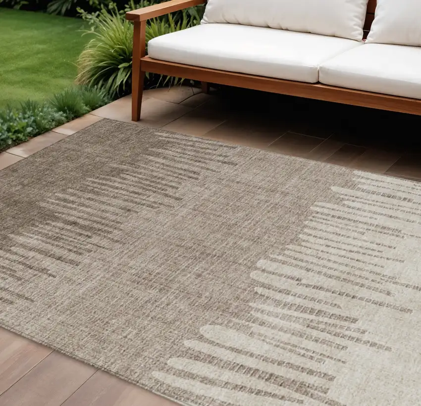 Brown And Beige Striped Washable Indoor Outdoor Area Rug Photo 2