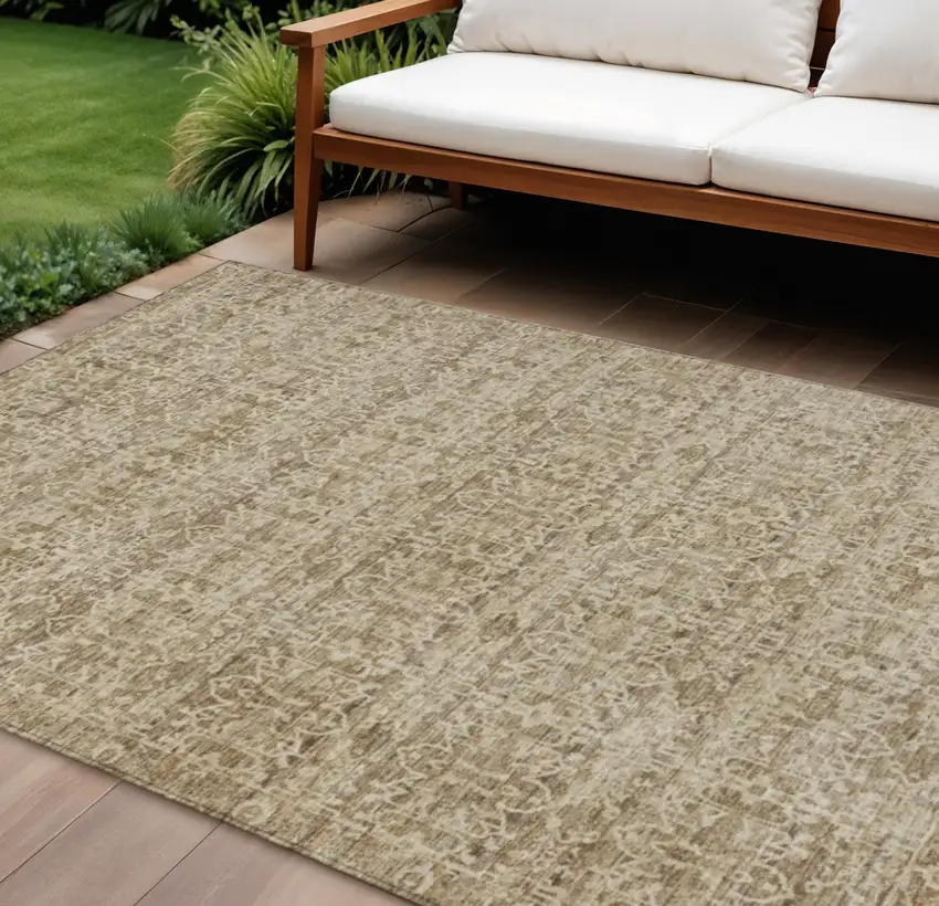Brown And Beige Striped Washable Indoor Outdoor Area Rug Photo 2