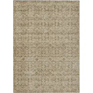 Photo of Brown And Beige Striped Washable Indoor Outdoor Area Rug