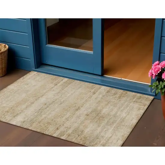 Brown And Beige Striped Washable Indoor Outdoor Area Rug Photo 2